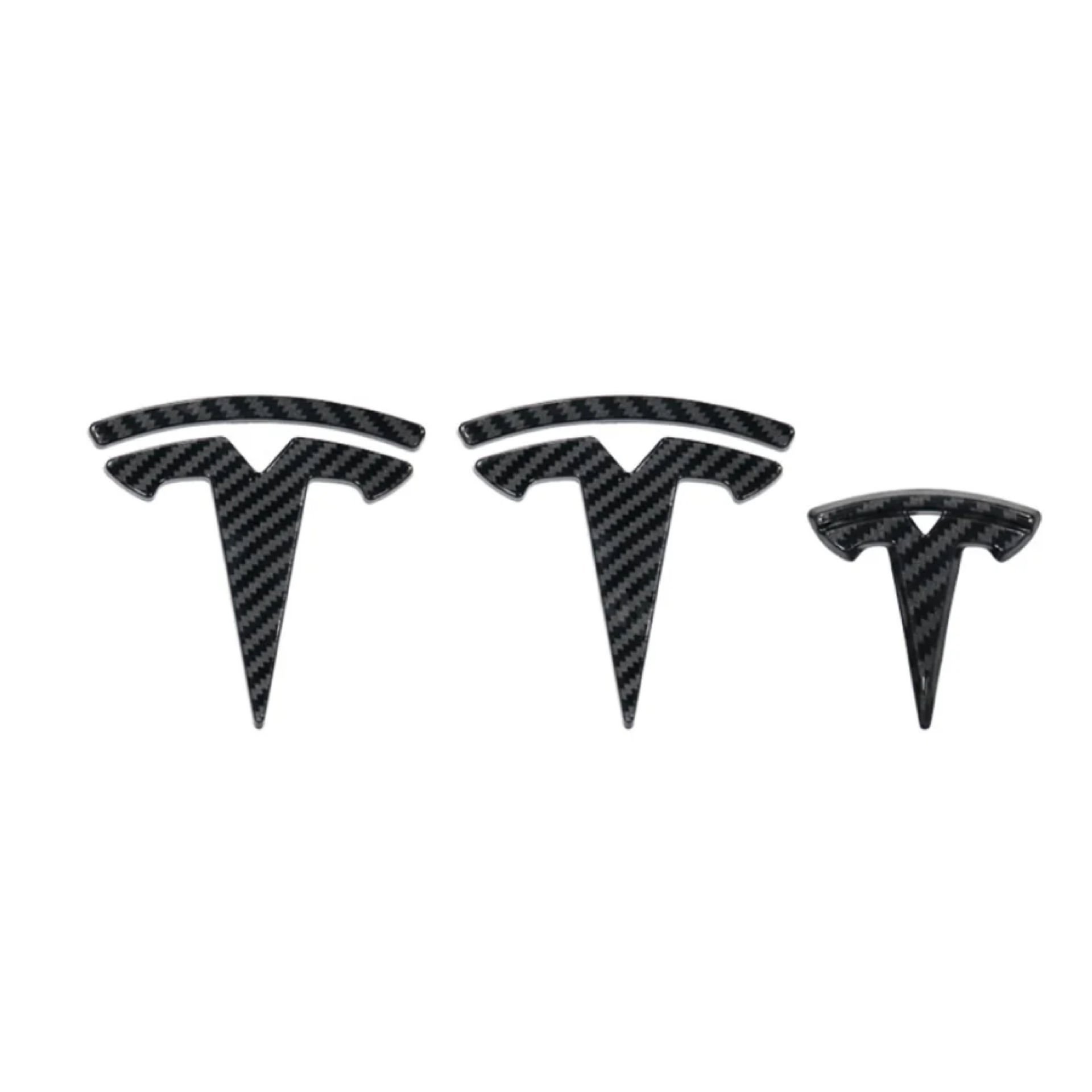 Tesla Model Y T Logosu Seti (Ön + Arka + Direksiyon) – 3D Karbon & Parlak Siyah Amblem Parlak Karbon