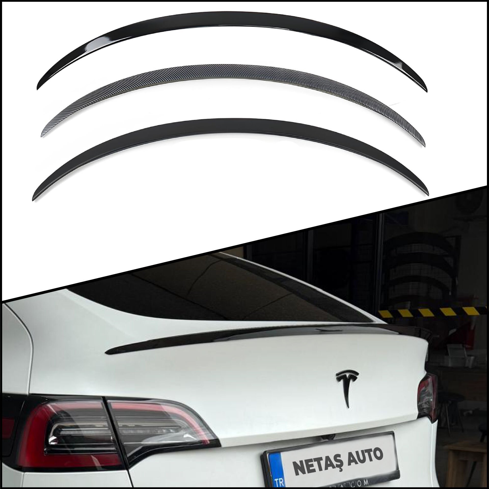 Tesla Model Y Arka Bagaj Spoiler – Parlak Siyah, Mat Siyah, Mat Karbon - Aerodinamik & Su Geçirmez