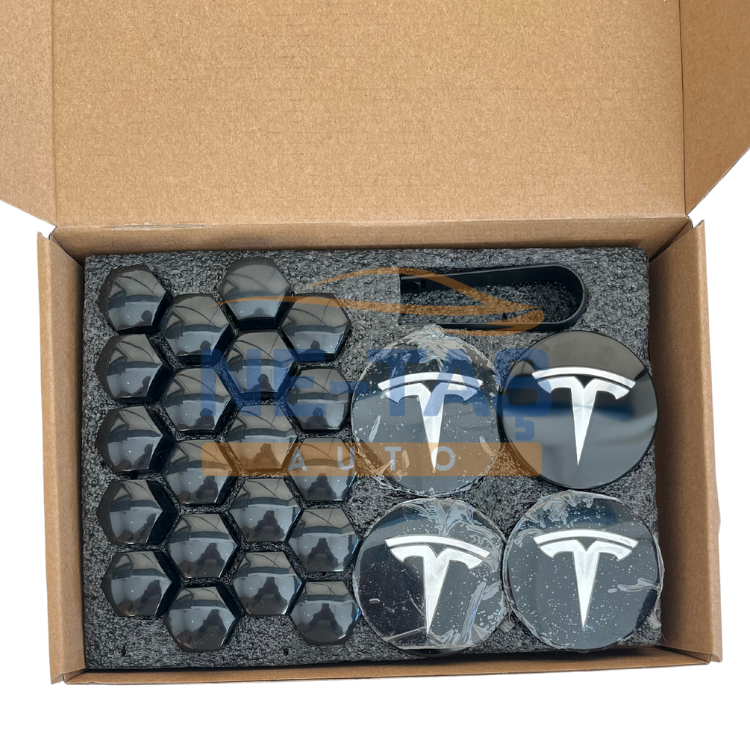Tesla Model Y Orijinal Alüminyum Jant Göbek ve Bijon (Parlak) Kapakları Parlak Siyah