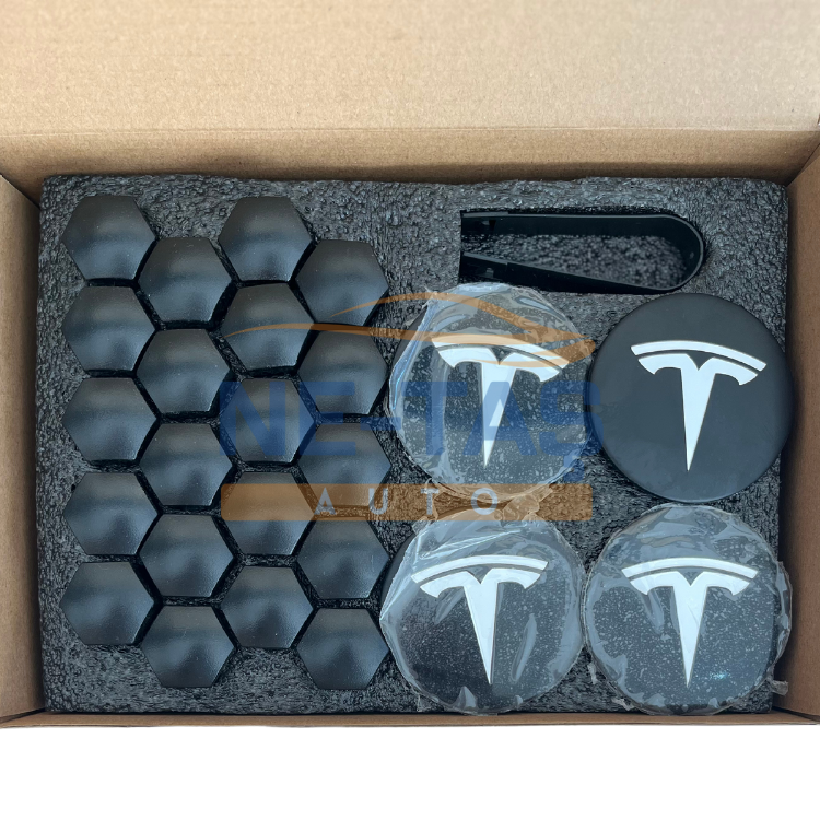 Tesla Model Y 2019-2025 Orijinal Alüminyum Jant Göbek ve Bijon Kapakları Mat Siyah