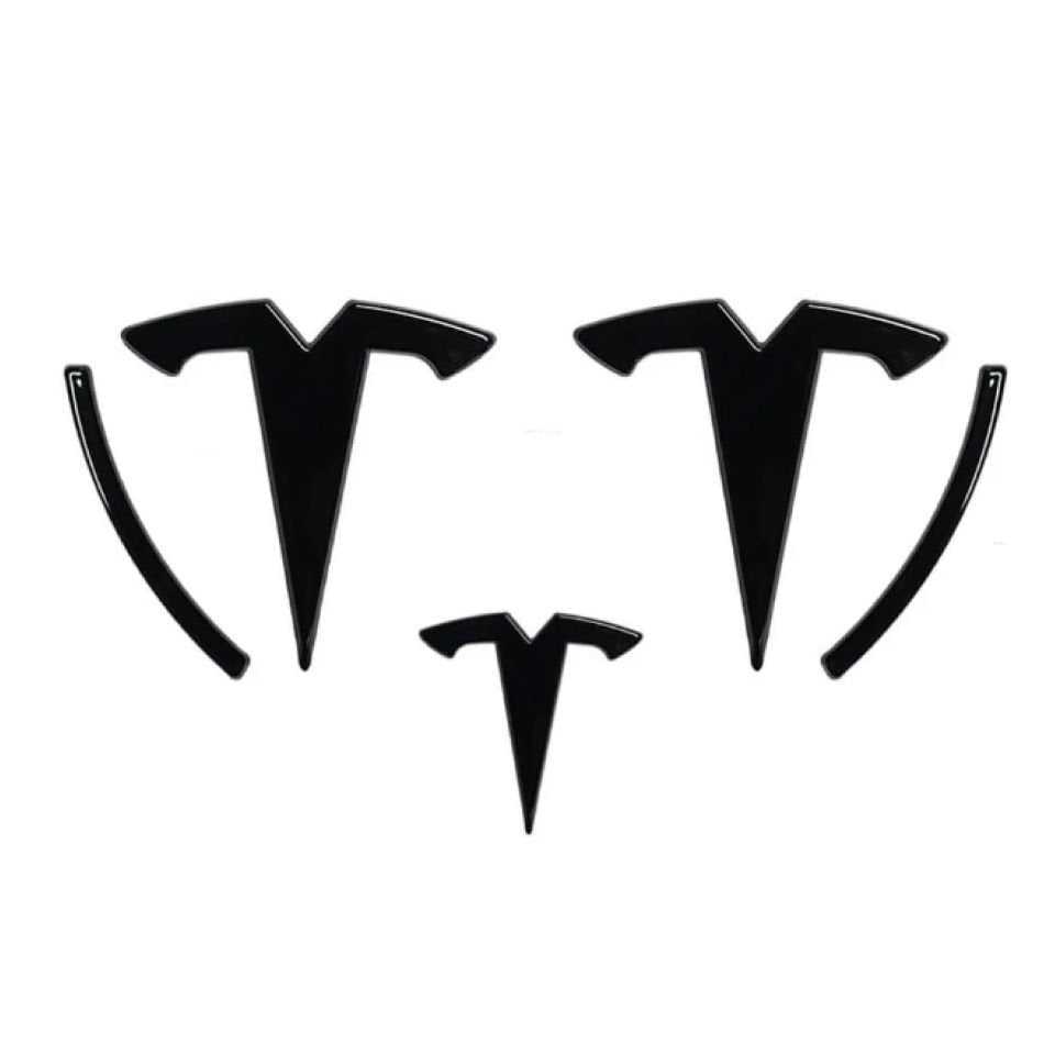 Tesla Model Y T Logosu Seti (Ön + Arka + Direksiyon) – 3D Karbon & Parlak Siyah Amblem Parlak Karbon