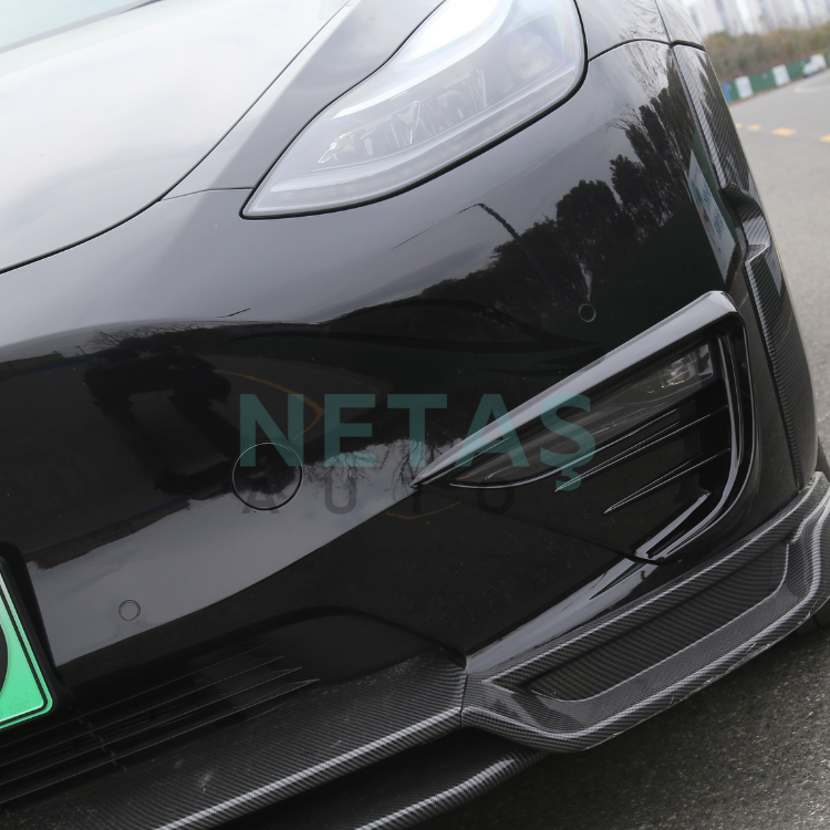 Tesla Model Y Sis Farı Kaşı Stil 2 – Parlak Siyah & Mat Karbon - ABS Koruma ve Şık Tasarım