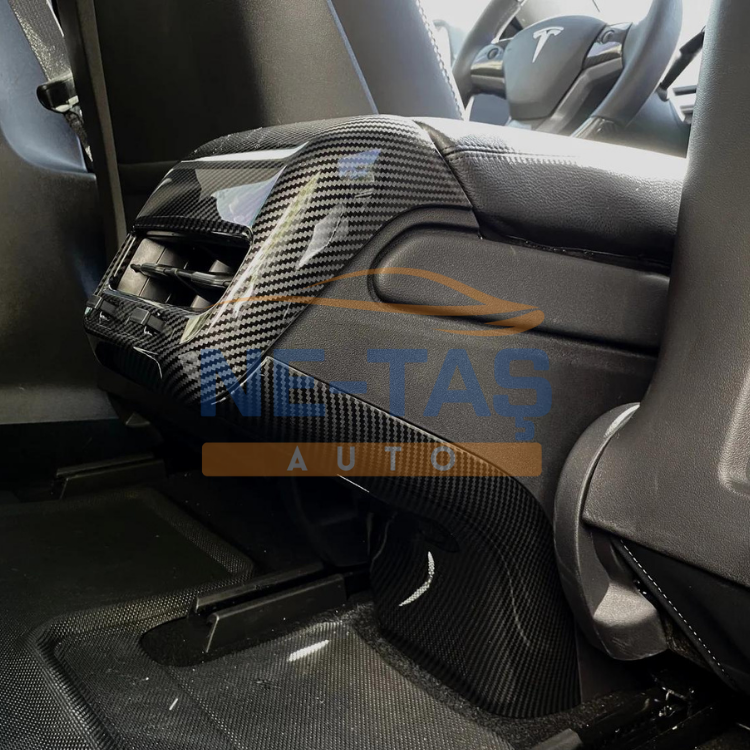 Tesla Model Y 2019-2024  Arka Yolcu Konsol Altı Bakaliti Parlak Karbon