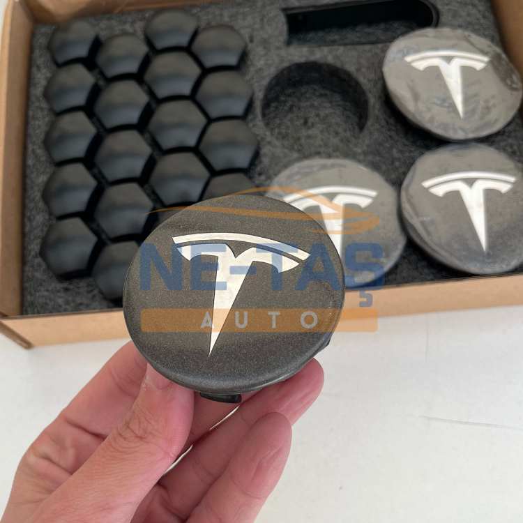 Tesla Model Y 2019-2025 Orijinal Alüminyum Jant Göbek ve Bijon (Mat) Kapakları Antrasit