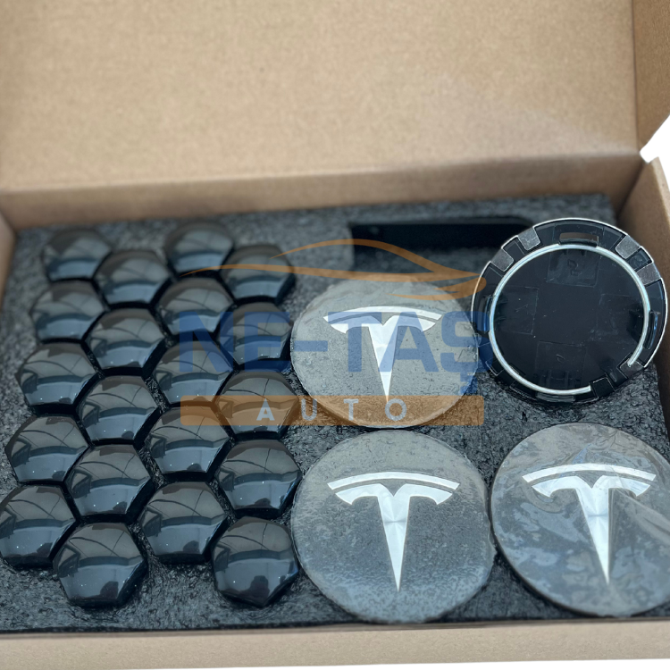 Tesla Model Y 2019-2025 Orijinal Alüminyum Jant Göbek ve Bijon (Parlak) Kapakları Antrasit