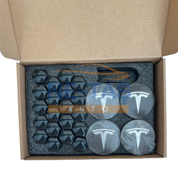 Tesla Model Y 2019-2025 Orijinal Alüminyum Jant Göbek ve Bijon (Parlak) Kapakları Antrasit