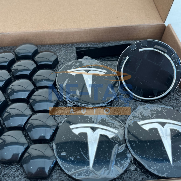 Tesla Model Y Orijinal Alüminyum Jant Göbek ve Bijon (Parlak) Kapakları Parlak Siyah