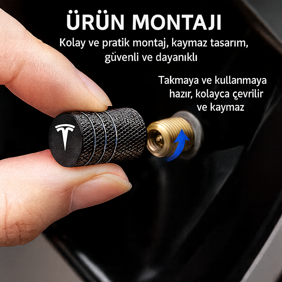 Tesla Model Y Juniper 2025 & 2019-2024 Uyumlu Alüminyum Sibop Kapak Seti (Siyah Renk 4 Adet)