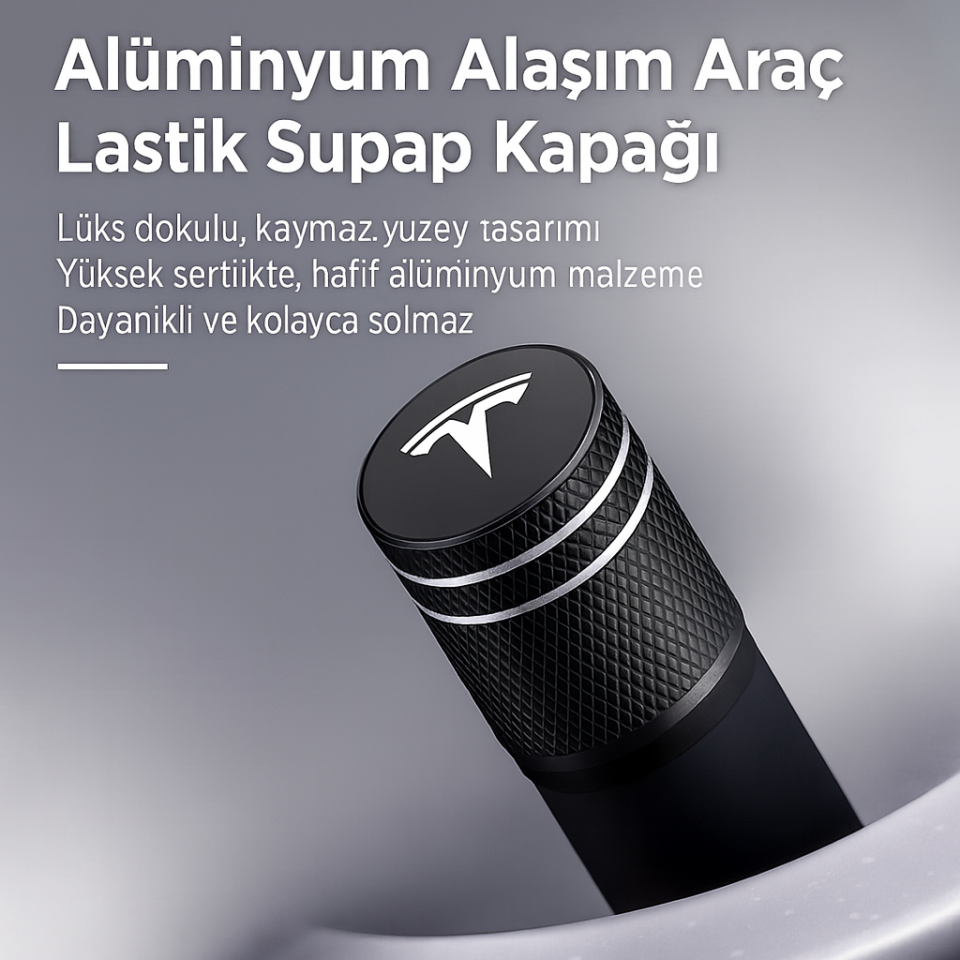 Tesla Model Y Juniper 2025 & 2019-2024 Uyumlu Alüminyum Sibop Kapak Seti (Gri Renk 4 Adet)