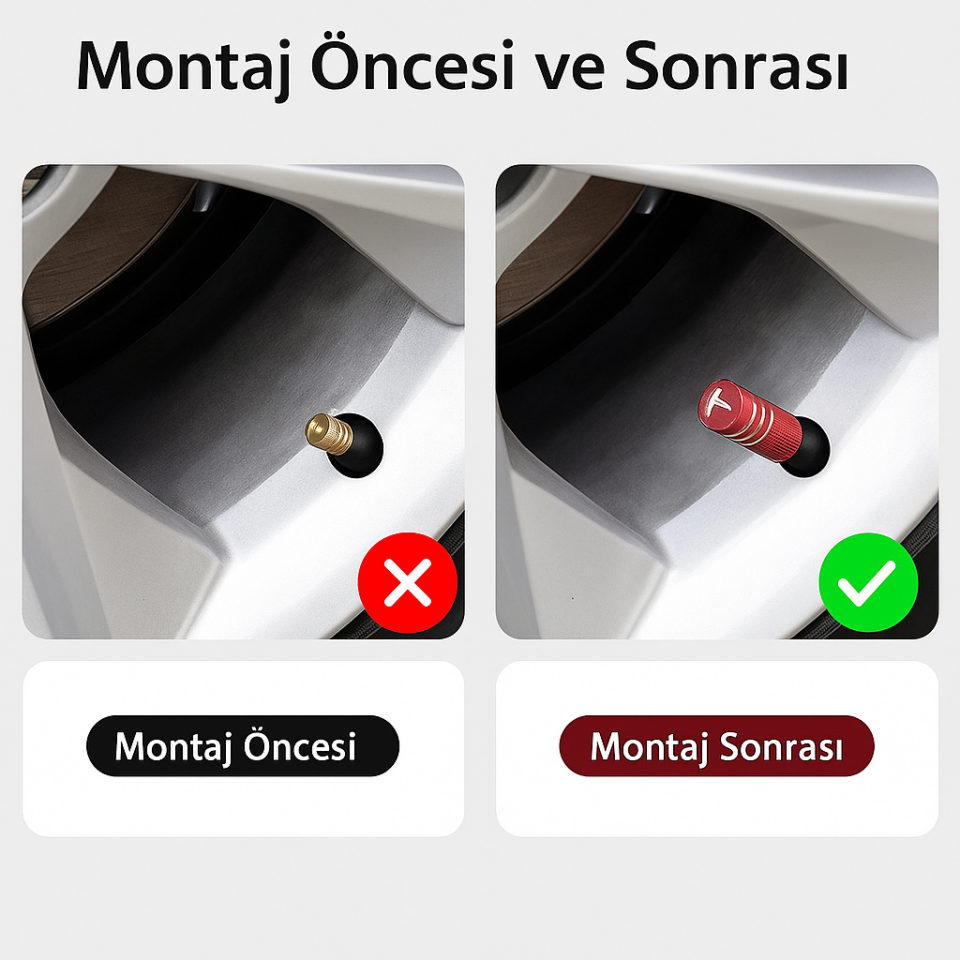 Tesla Model Y Juniper 2025 & 2019-2024 Uyumlu Alüminyum Sibop Kapak Seti (Kırmızı Renk 4 Adet)