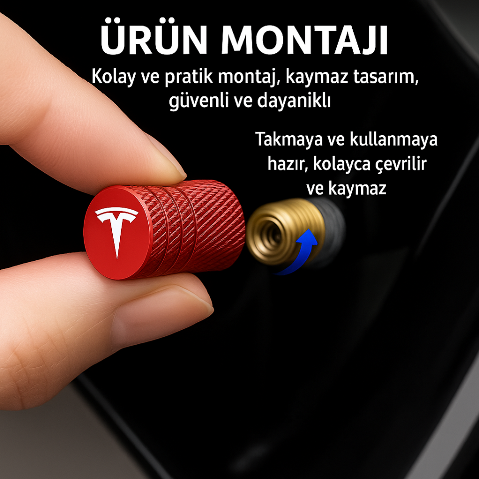 Tesla Model Y Juniper 2025 & 2019-2024 Uyumlu Alüminyum Sibop Kapak Seti (Kırmızı Renk 4 Adet)