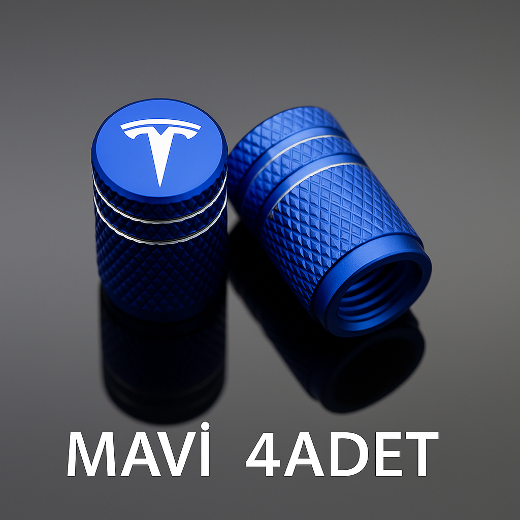 Tesla Model Y Juniper 2025 & 2019-2024 Uyumlu Alüminyum Sibop Kapak Seti (Mavi Renk 4 Adet)