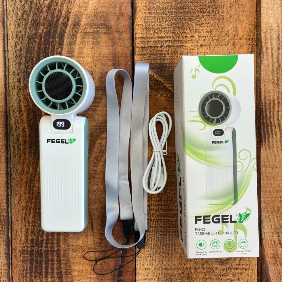 Fegel Şarjlı Taşınabilir Bluetooth Hoparlörlü El Vantilatörü