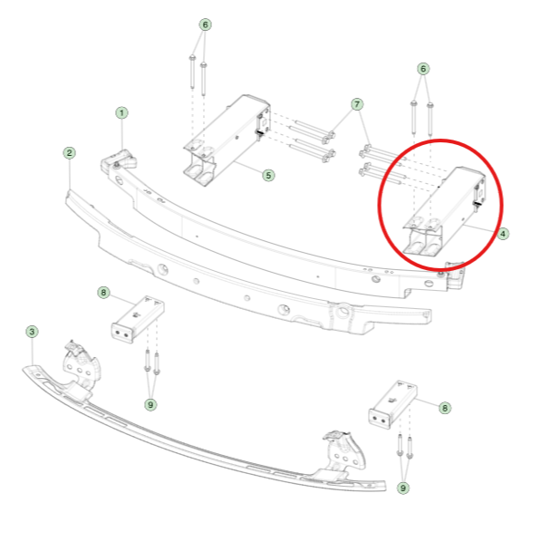 Tesla Model Y 2019 - 2024 Ön Tampon Şok Emici Sol İthal (Yan Sanayi)