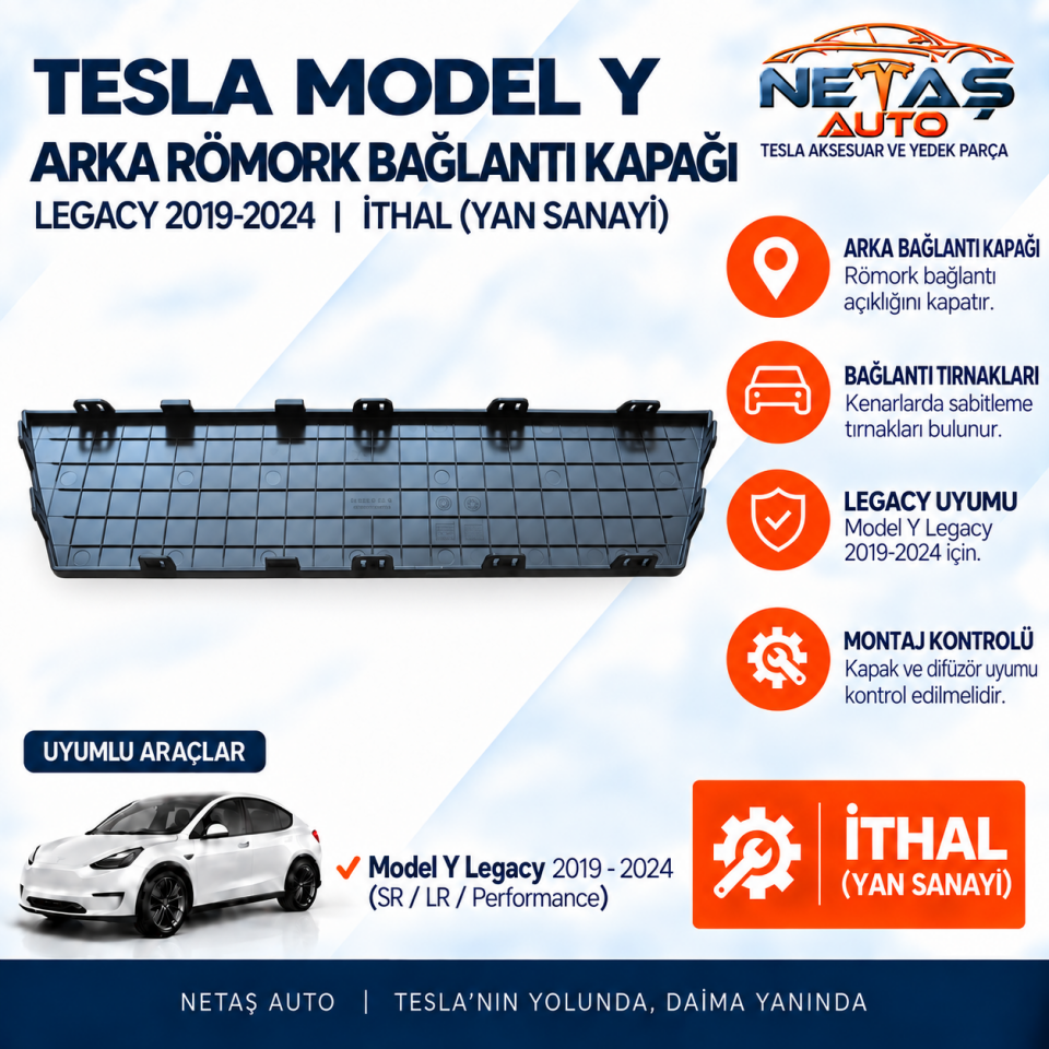 Tesla Model Legacy 2019-2024 Y Arka Römork Bağlantı Kapağı İthal (Yan Sanayi)