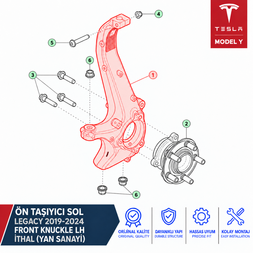 Tesla Model Y Legacy 2019-2024 Ön Taşıyıcı Sol İthal (Yan Sanayi)