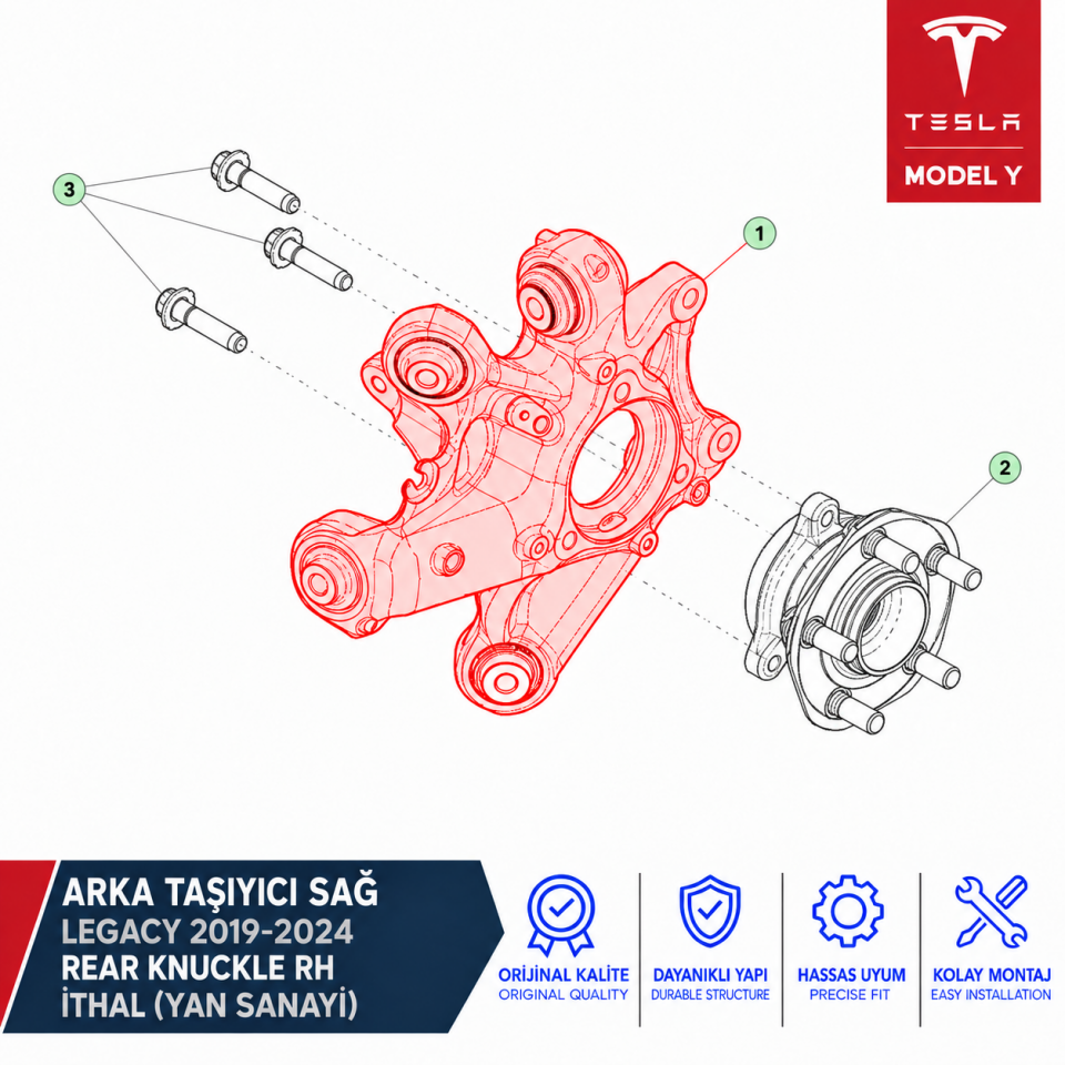 Tesla Model Y Legacy 2019-2024 Arka Taşıyıcı Sağ İthal (Yan Sanayi)