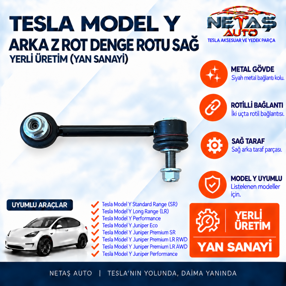 Tesla Model Y Arka Z Rot Denge Rotu Sağ Yerli Üretim (Yan Sanayi)