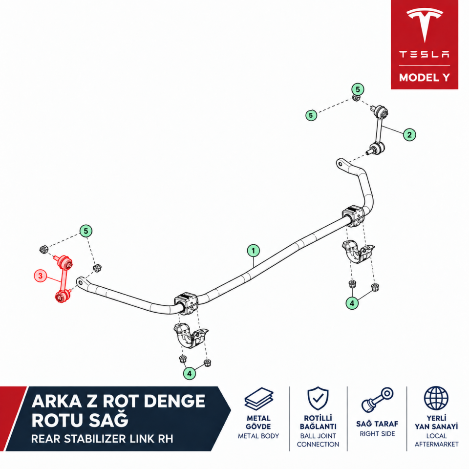 Tesla Model Y Arka Z Rot Denge Rotu Sağ Yerli Üretim (Yan Sanayi)