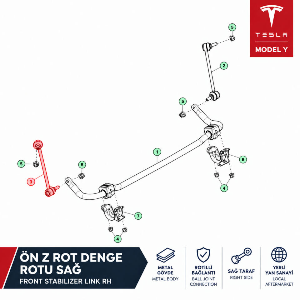 Tesla Model Y Ön Z Rot Denge Rotu Sağ Yerli Üretim (Yan Sanayi)