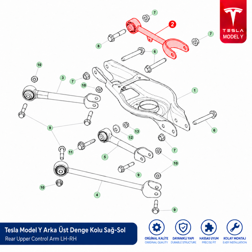 Tesla Model Y Arka Üst Denge Kolu Sağ-Sol Yerli Üretim (Yan Sanayi)