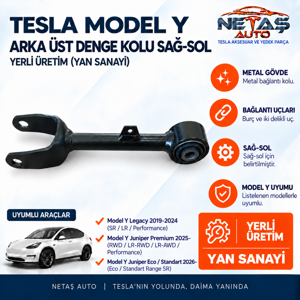 Tesla Model Y Arka Üst Denge Kolu Sağ-Sol Yerli Üretim (Yan Sanayi)