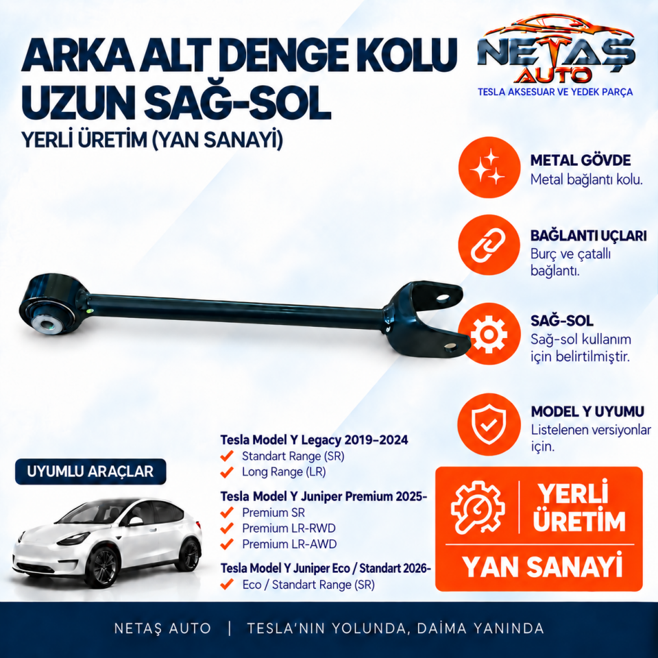 Tesla Model Y Arka Alt Denge Kolu Uzun Sağ-Sol Yerli Üretim (Yan Sanayi)