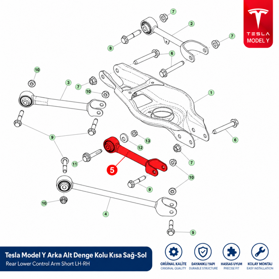 Tesla Model Y Arka Alt Denge Kolu Kısa Sağ-Sol Yerli Üretim (Yan Sanayi)