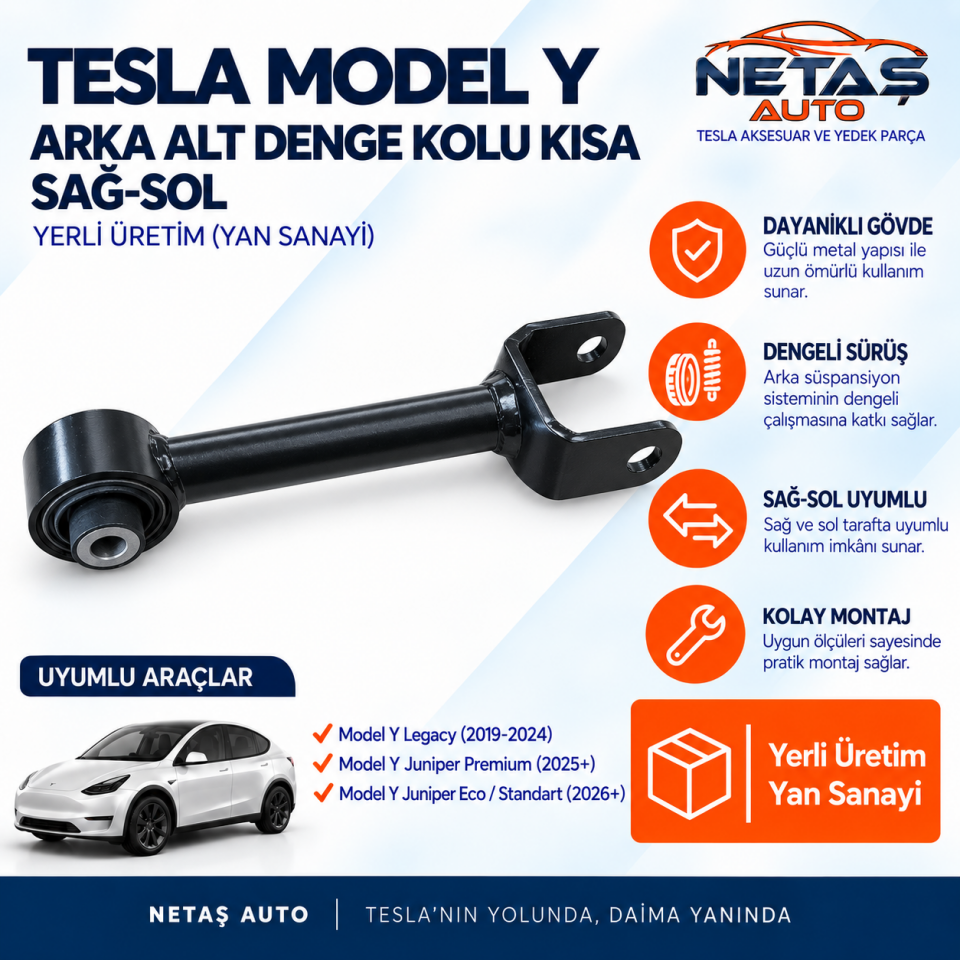 Tesla Model Y Arka Alt Denge Kolu Kısa Sağ-Sol Yerli Üretim (Yan Sanayi)
