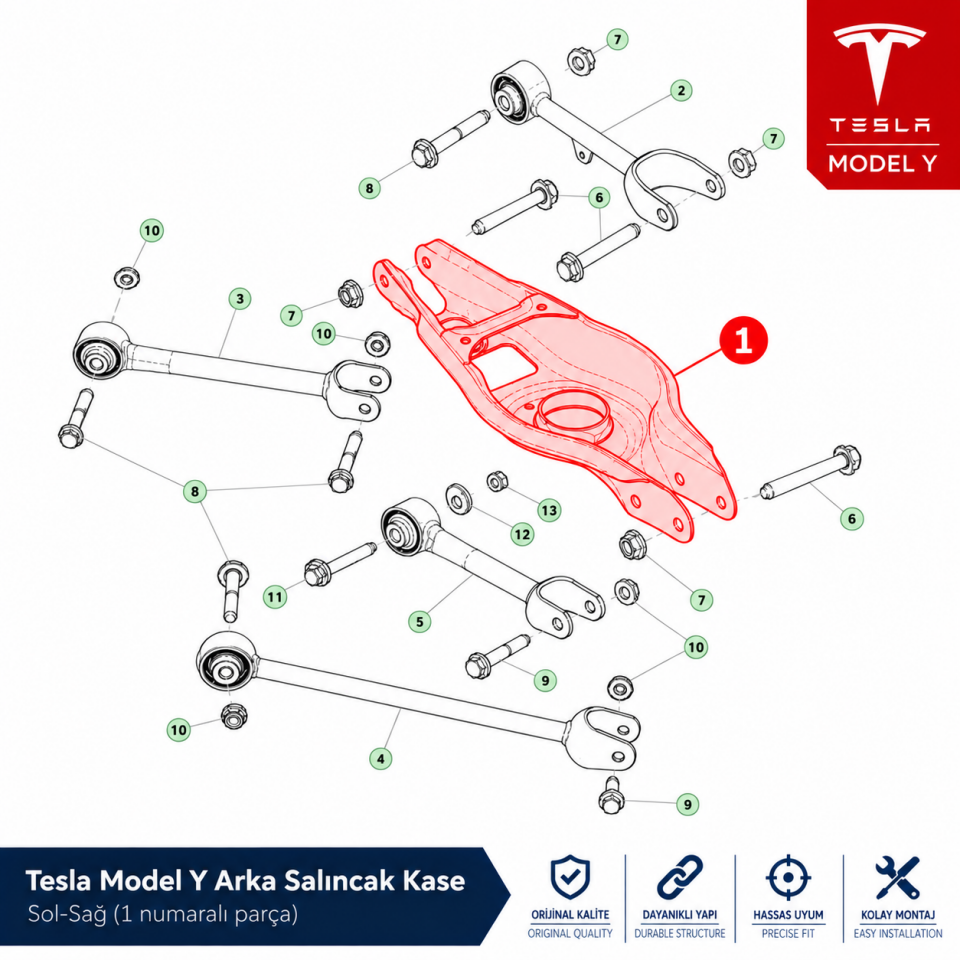 Tesla Model Y Arka Salıncak Kase Sol-Sağ Yerli Üretim (Yan Sanayi)