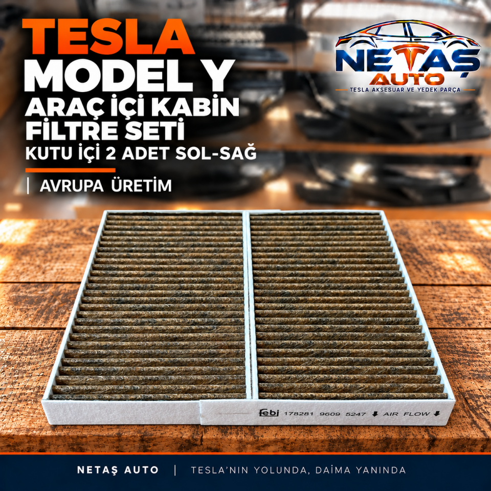 Tesla Model Y Araç İçi Kabin Filtre Seti Kutu İçi 2 Adet Sol-Sağ Avrupa Üretim