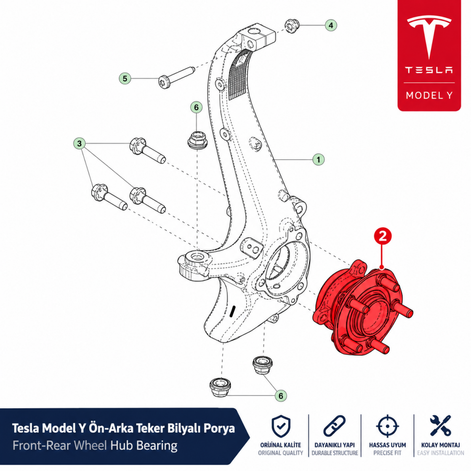 Tesla Model Y Ön-Arka Teker Bilyalı Porya Avrupa Üretim