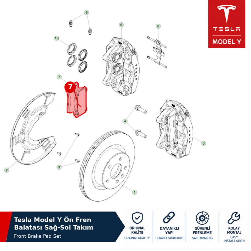 Tesla Model Y Ön Fren Balatası Sağ-Sol Takım Avrupa Üretim