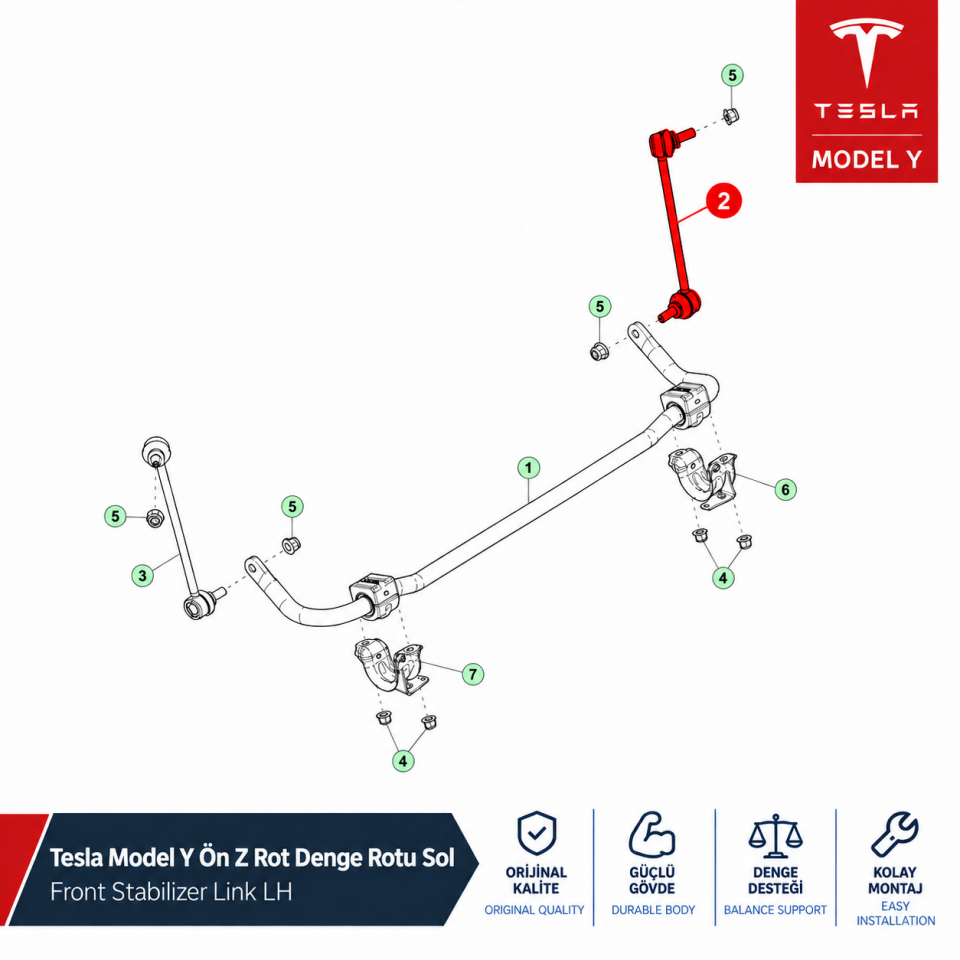 Tesla Model Y Ön Z Rot Denge Rotu Sol Avrupa Üretim