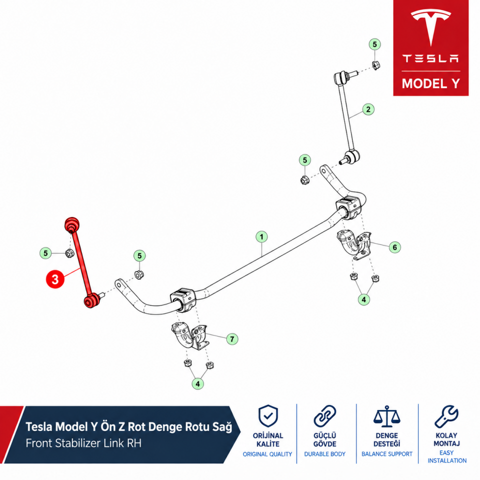Tesla Model Y Ön Z Rot Denge Rotu Sağ Avrupa Üretim
