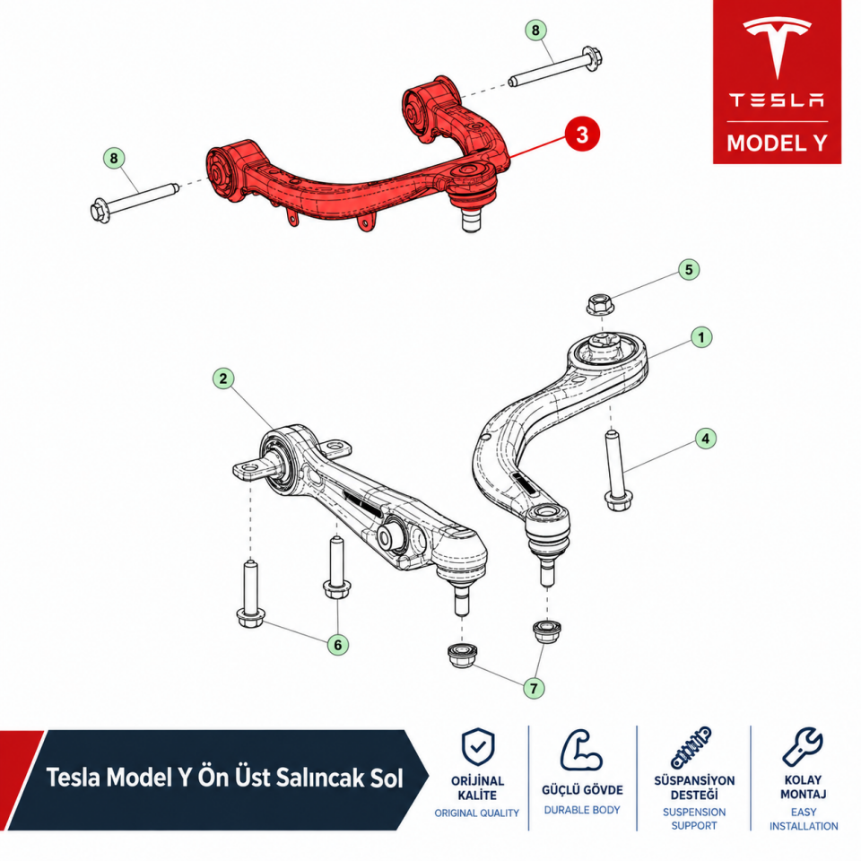 Tesla Model Y Ön Üst Salıncak Sol Avrupa Üretim