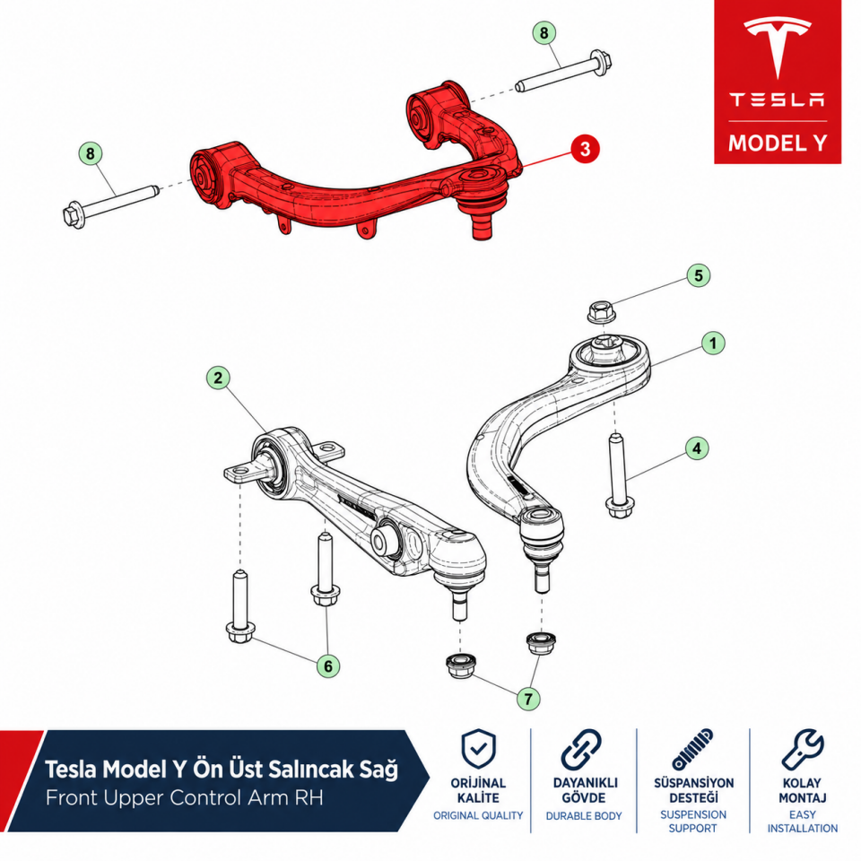 Tesla Model Y Ön Üst Salıncak Sağ Avrupa Üretim