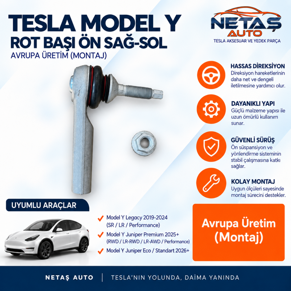 Tesla Model Y Rot Başı Ön Sağ-Sol Avrupa Üretim