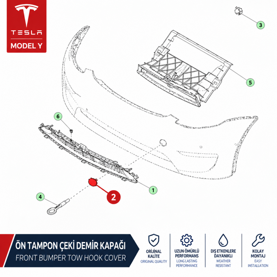 Tesla Model Y Legacy 2019-2024 Ön Tampon Çeki Demir Kapağı Avrupa Üretim