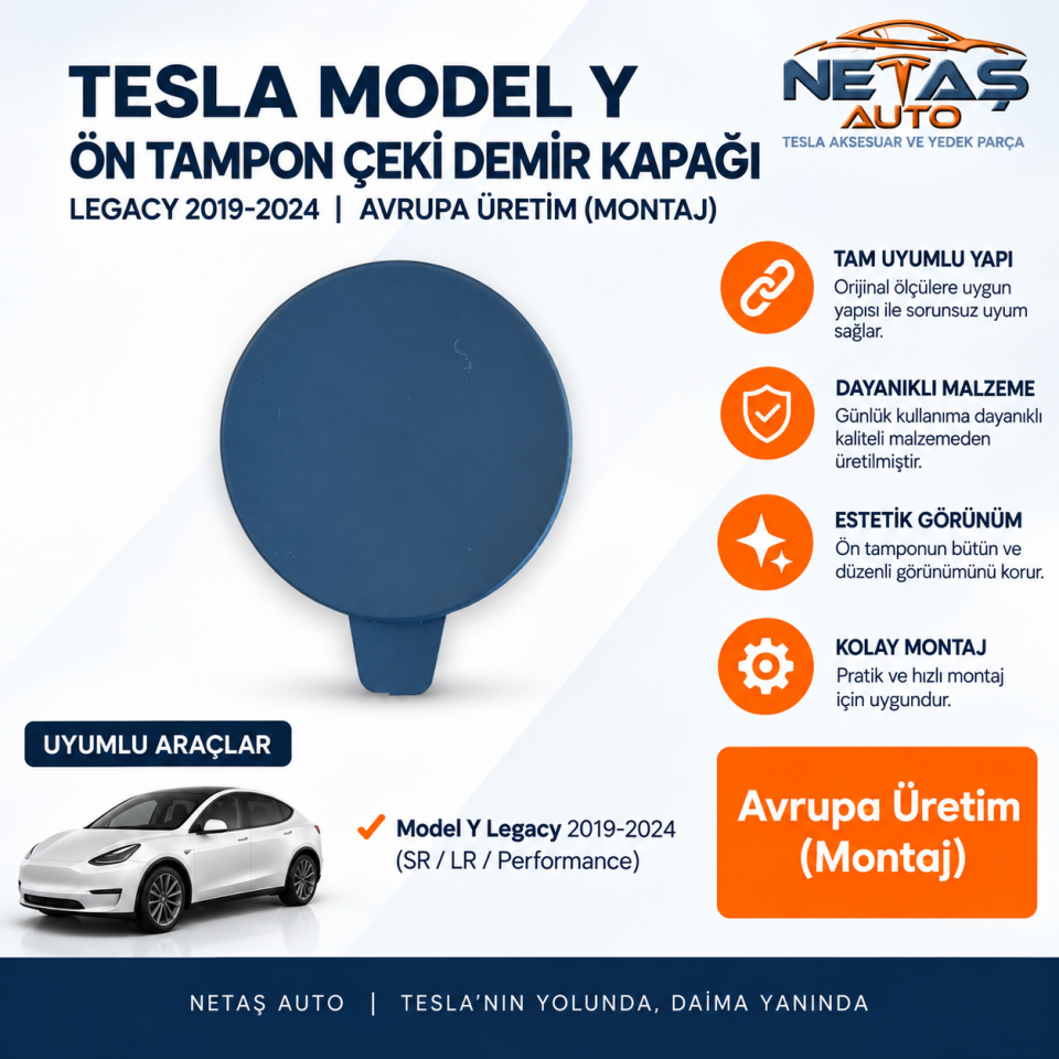 Tesla Model Y Legacy 2019-2024 Ön Tampon Çeki Demir Kapağı Avrupa Üretim
