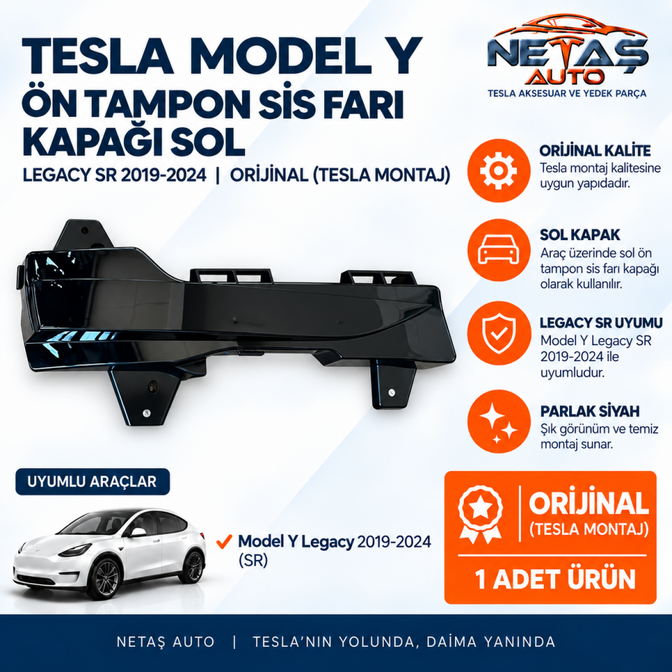 Tesla Model Y Legacy SR 2019-2024 Ön Tampon Sis Farı Kapağı Sol Orjinal (Tesla)