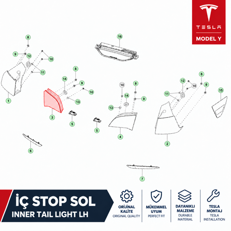 Tesla Model Y Legacy 2019-2024 İç Stop Sol Orjinal (Tesla)