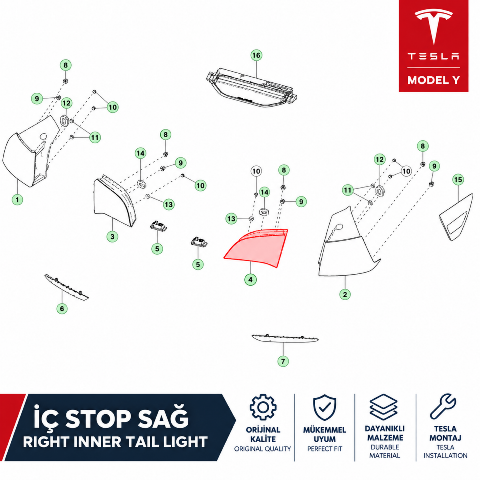 Tesla Model Y Legacy 2019-2024 İç Stop Sağ Orjinal (Tesla)