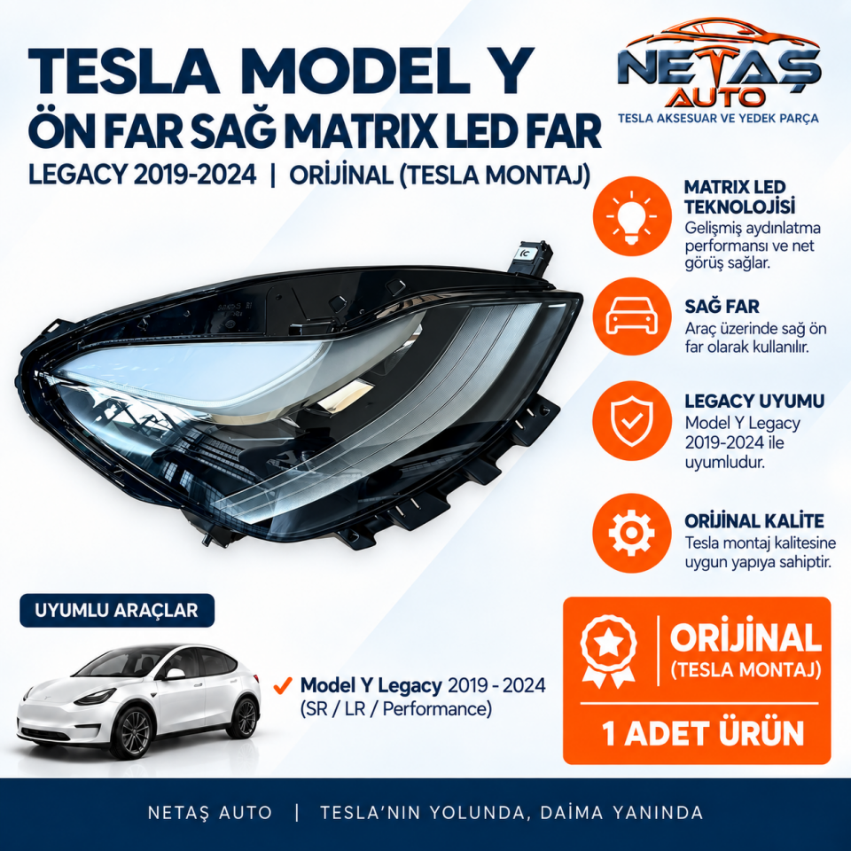 Tesla Model Y Legacy 2019-2024 Ön Far Sağ Matrix LED Far Orjinal (Tesla)