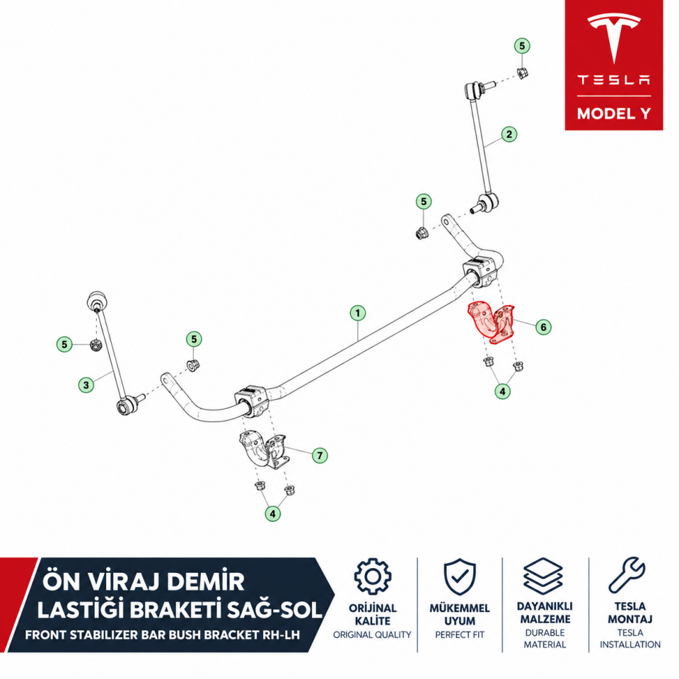 Tesla Model Y Ön Viraj Demir Lastiği Braketi Sağ-Sol Orjinal (Tesla)