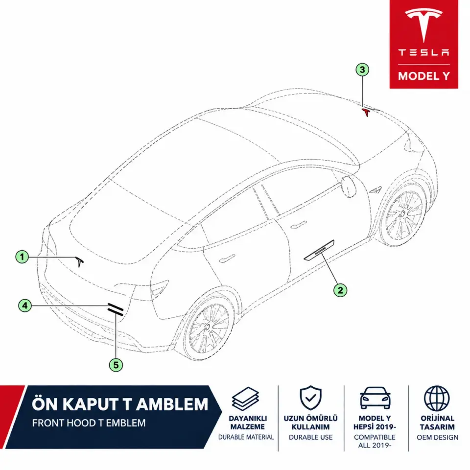 Tesla Model Y Ön Kaput T Amblem Siyah İthal (Yan Sanayi)