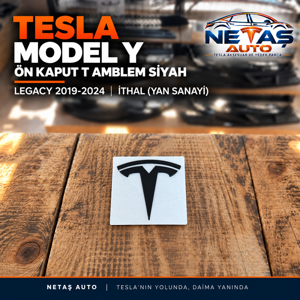 Tesla Model Y Ön Kaput T Amblem Siyah İthal (Yan Sanayi)