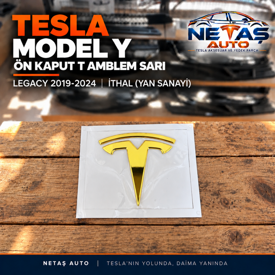 Tesla Model Y Ön Kaput T Amblem Sarı İthal (Yan Sanayi)