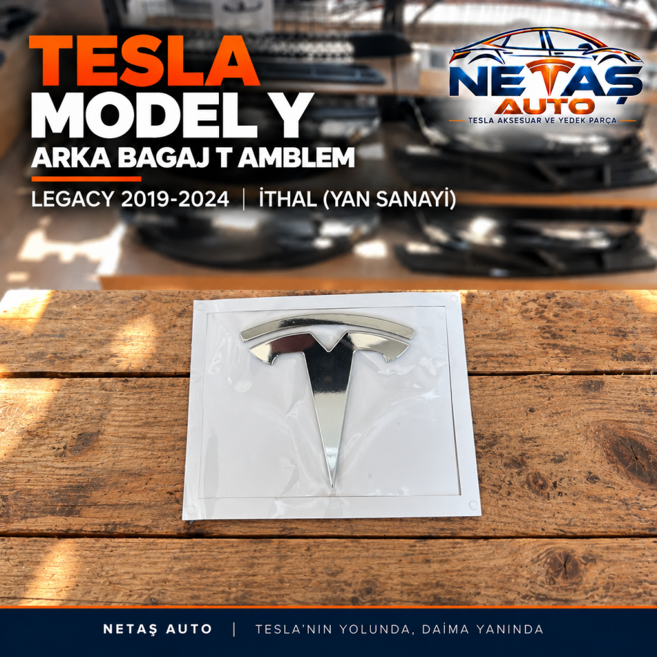 Tesla Model Y Legacy 2019-2024 Arka Bagaj T Amblem Gümüş İthal (Yan Sanayi)