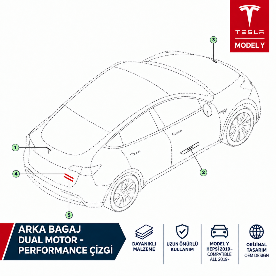 Tesla Model Y Arka Bagaj Dual Motor - Performance Çizgi İthal (Yan Sanayi)